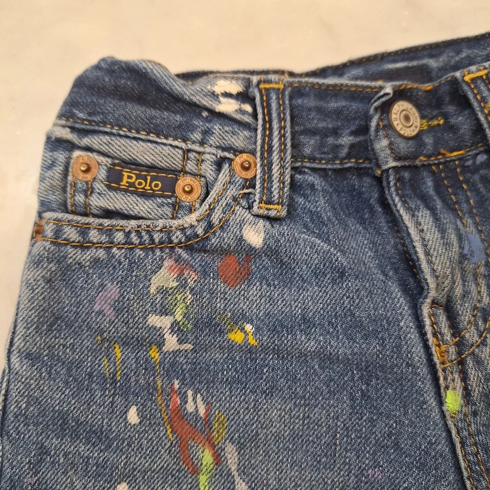 Polo Ralph Lauren Sullivan Slim Shorts Sz 3T Blue Paint Splatter Denim Cutoff